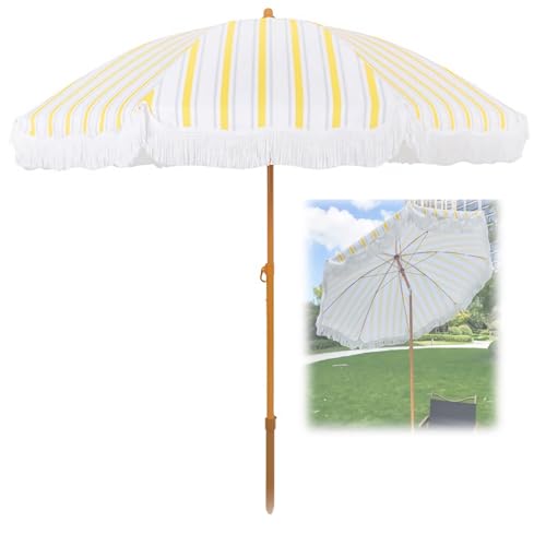 Sombrilla de Jardín con Flecos de 200 cm — Sombrilla de Exterior Inclinable para Patio,Piscina,Playa,Terraza
