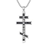 PDTJMTG Collar de cruz ortodoxa para hombre, plata de ley 925, colgante de cruz ortodoxa oriental con cadena de acero inoxidable, regalo para hombre