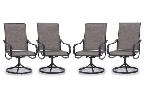 Image of PHI VILLA Swivel Patio Dining Chairs Set of 4, Textilene Mesh Fabric, Brown | High back ergonomic backrest. Black E-coated metal frame for outdoor, deck, lawn, garden. Rust-resistant, easy-clean