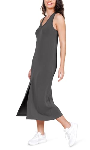 Image of ODODOS Modal Soft Front Split Midi Dress for Women, V Neck Sleeveless Casual Summer Tank Dress