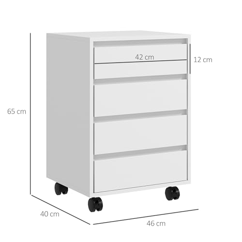 Miniatura 3 de Homcom Cajonera De Oficina Con 4 Cajones Cajonera De Escritorio Con Ruedas Archivador Móvil Para Estudio 46x40x65 Cm Blanco