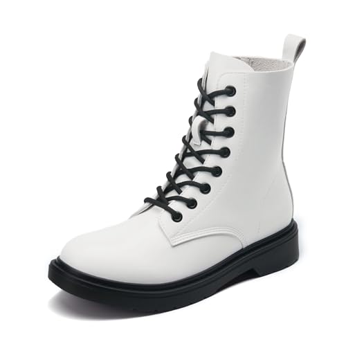 DREAM PAIRS Bottines Femme à Lacets avec Fermeture Éclair Bottes de Style Combat Confortables et Antidérapantes pour Usage Quotidien,Size 39,Blanc,DWUMAB2539