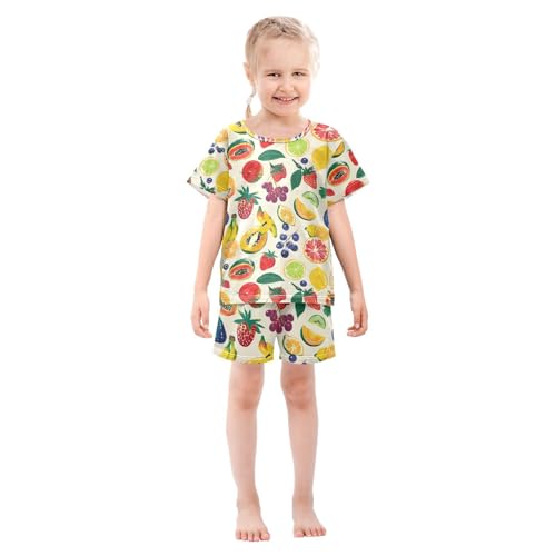 ALAZA Fruit Strawberry Lemon Pajamas Set Short Sleeve Cotton Sleepwear Summer Pjs 2 Piece 5-14Y3