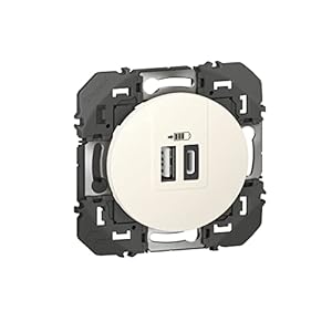 legrand prise double chargeur usb a + usb c 3a/15w dooxie conforme directive cee repiquage sur prise 2p+t blanc