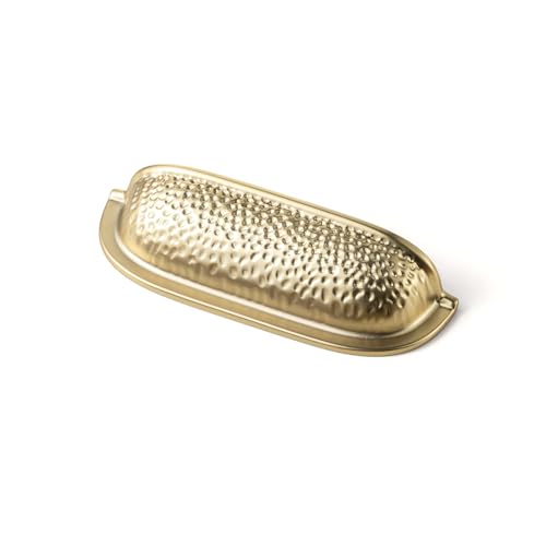 Goo-Ki 6 Pack 3 Inch Champagne Bronze Cabinet Cup Pulls – Hammered Texture with Curved Edges, Elegant Drawer Luxurious Bin Handle for Kitchen & Furniture