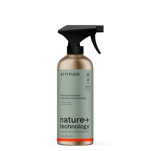 ATTITUDE Multi-Purpose Cleaner, EWG Verified, Plant and Mineral-Based Ingredients, Vegan Household Products, Refillable Aluminum Bottle, Orange and Sage, 473 ml