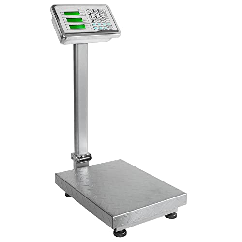 JEVX Bascula Industrial de Suelo 150kg Digital de Plataforma - 2 EN 1 CON BATERIA RECARGABLE y Fuente de Alimentacion Balanza Comercial Inalambrica para Comercio 150 Kilos Medidor de Peso