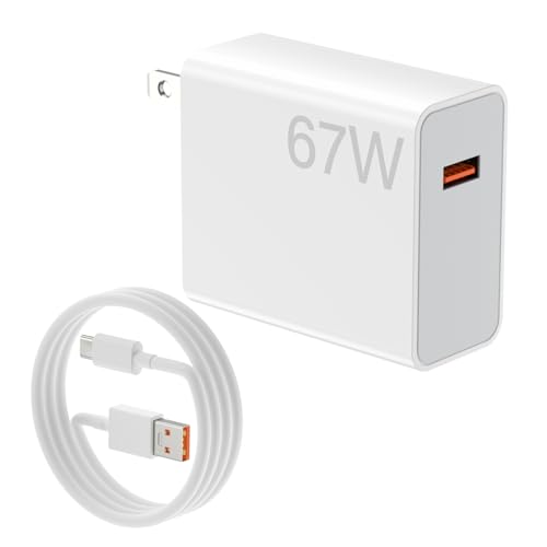 Weboyo 67W For Xiaomi Charger Turbo Fast Wall Block For Xiaomi Mi 14 13 12 14T 12T 12S 10 Pro Lite Redmi Note K60 K50 11 11S 12 Pro Plus Poco F5 X5 F4 X4 Gt Black Shark 3 4 5 Pro 5Ft Hypercharge Type C Cable cover