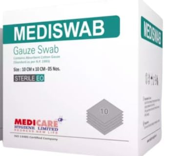 Image of MEDISWAB Sterile Gauze Swab, 10 cm x 10 cm, 12 Ply | 50 Pieces in 10 Pouches (5 per Pouch)