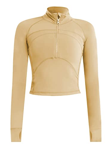 Image of Women's Athletic Half Zip Pullover Sweatshirt Workout Top Crop Quarter Zip Pullover Yoga Running Jackets