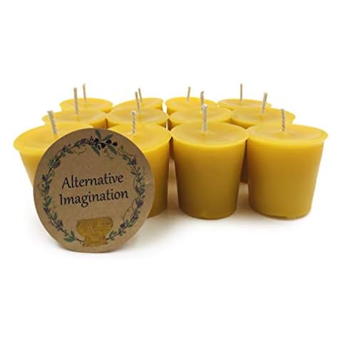 12 Pack of Beeswax Votive Candles - 100% Pure, Natural Beeswax with Natural Light Honey Scent - 15 Hour Burn - Alternative Imagination Cover