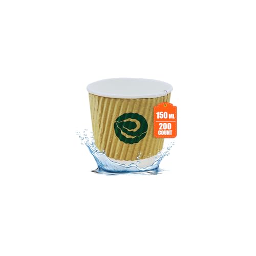 ECO SOUL | Paper Ripple Cups for Hot Beverages | 150 ml – Pack of 200 | Biodegradable, Insulated, & Spill-Resistant | Premium Ripple-Wall Disposable Coffee Cups for Tea and Coffee (Brown)