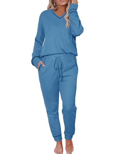 Image of Becotal Womens Pajama Sets Waffle Knit 2 Piece Lounge Sets Sleepwear Loungewear Pjs Long Sleeve Maternity Postpartum Pajamas