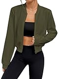 SweatyRocks Women's Lightweight Jackets Casual Basic Zip Up Cropped Bomber Jacket Army Green Small