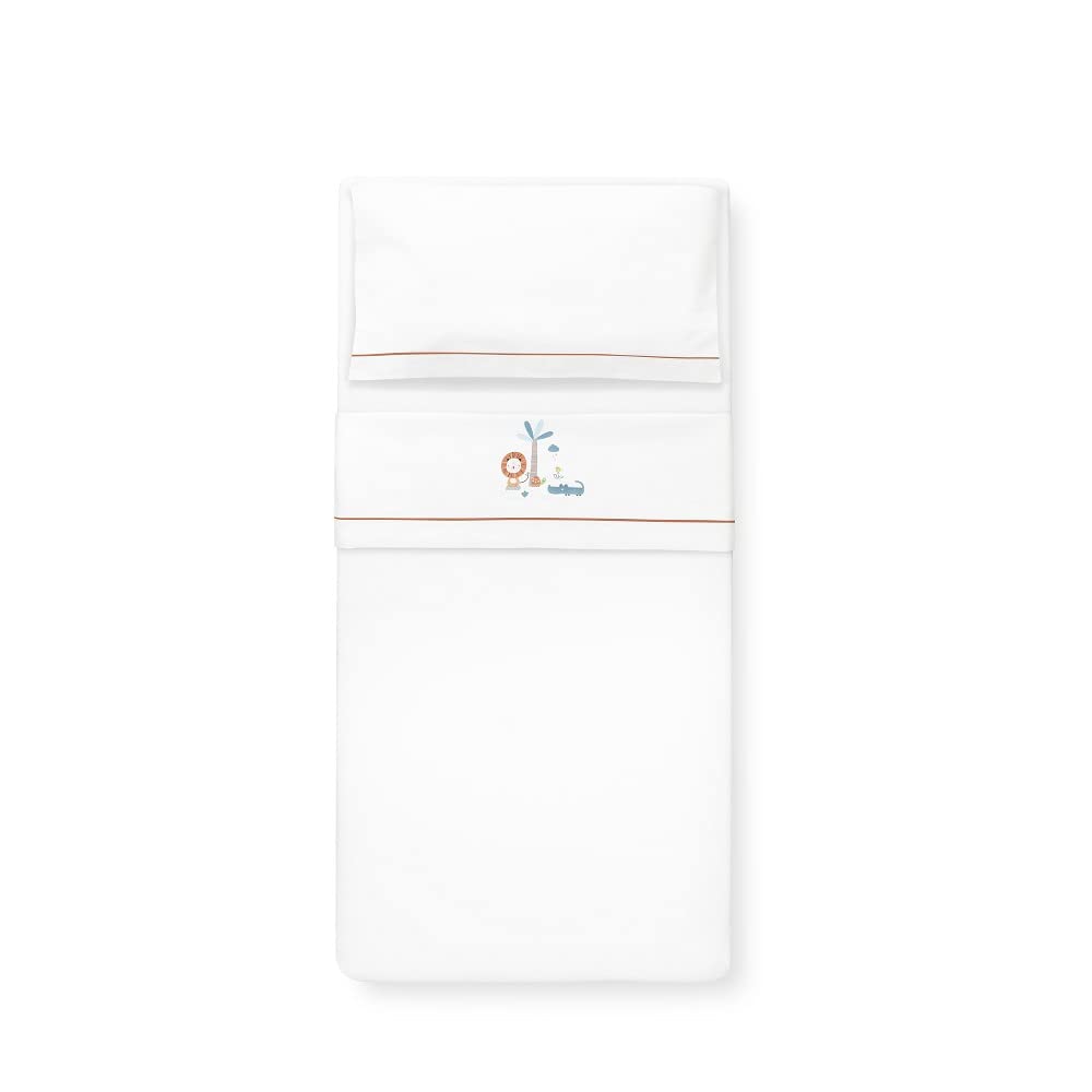 Set 3 pezzi - Lenzuolo per carrozzina neonato - Leone palma bianco y arancia