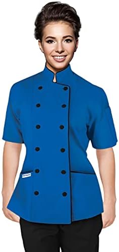 Short Sleeves Tailored Fit Chef Coat Jacket Uniform for Women for Food Service, Caterers, Bakers and Culinary Professional (Royal Blue, Medium)