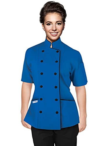 Short Sleeves Tailored Fit Chef Coat Jacket Uniform For Women For Food Service, Caterers, Bakers And Culinary Professional (Royal Blue, Medium) #TOP9