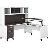 Bush Furniture Somerset 3 Position Sit to Stand L Shaped Desk with Hutch, 72W, White and Storm
