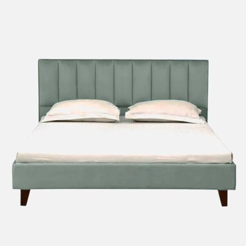Image of Wooden Modern Upholstered Queen Size Bed for Bedroom | Wooden Double Bed Without Storage | Platform Cot Upholstered Bed with Upholstery Fabric | Engineered Wood | 6.5 x 5 Ft | Grey-B