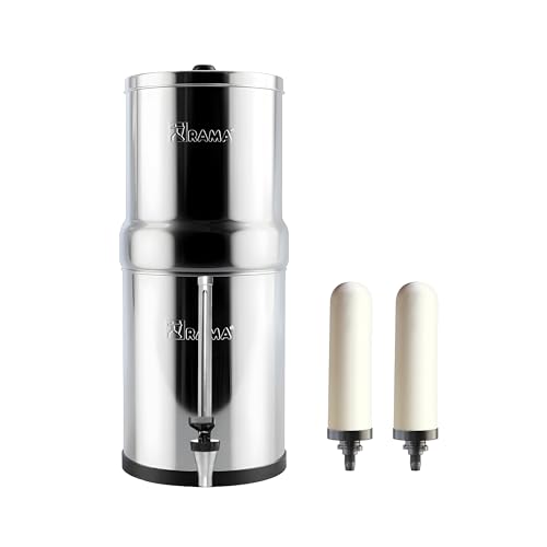 Image of RAMA Gravity Water Filter | 17L Total Capacity (8L Storage) | 304 Stainless Steel Purifier for Home | Includes 2 Spirit 7 inch Ceramic Candles & 7 inch Vision Tap | 10-Year Manufacturer Warranty