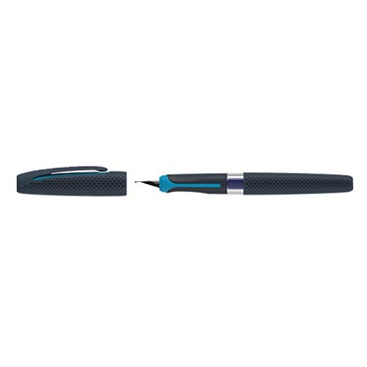 Pelikan Pluma Estilográfica ILO con Cuerpo Negro, Plumín Ultraplano, para la Escuela y la Oficina, para Diestros y Zurdos, Cartucho Azul Incluido, Recargable, Made in Germany