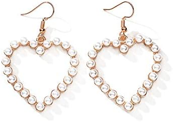 Pearl Heart Earrings for Women Pearl Heart Bow Earrings Pink Heart Bow Earrings Statement Heart Earrings Pearl Wedding Drop Earring Valentines Christmas Mother’s Day Jewelry