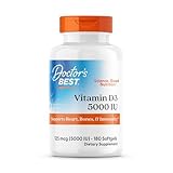 Doctor's Best Vitamin D3 5000IU, Non-GMO, Gluten Free, Soy Free, Regulates Immune Function, Supports Healthy Bones, 180 Softgels