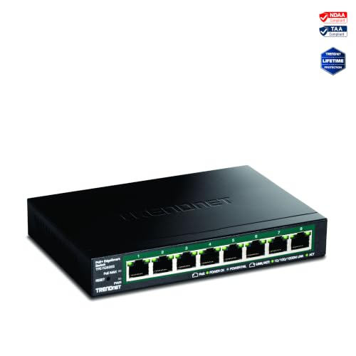 Image of TRENDnet 8-Port Gigabit EdgeSmart PoE+ Switch, Desktop Switch, wall mountable, Compact, Lifetime Protection, Black, TPE-TG82ES