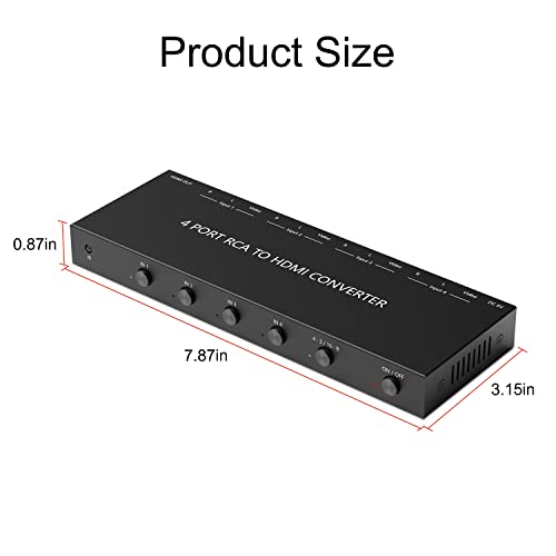 Azduou 4 AV to HDMI, 1080P/720P 4 Way RCA Composite CVBS AV Switch to HDMI Converter Adapter Support 4:3/16:9 Switching, for Sega Xbox PS1 PS2 PS3 N64 NGC SNES WII VHS VCR Camera DVD (with Remote)