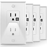 Receptacle Outlet with Night Light,15A 125V Standard Electrical Outlet with WallPlates,Turn LED Light On/Off Automatically,Nightlight for Kids,Bedroom,Bathroom,Stairs(4 Pack,White)