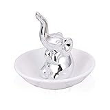 Lependor Lucky Elephant Ring Holder Jewelry Tray for Wedding Christmas Birthday Gifts, Handmade Ceramic Decor Jewelry Small Animal Tray - Silver Elephant