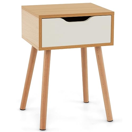 Giantex Mid Century Modern Nightstand, Wooden Bedside Table With Storage Drawer, Versatile End Table With Solid Beech Wood Legs For Bedroom Living Room cover