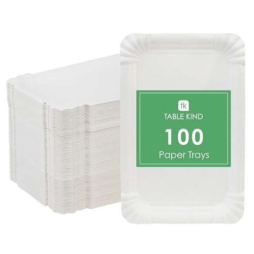 Talking Tables 100 platos de papel desechables rectangulares 20cm x 13cm, platos blancos para salchichas, barbacoas y snacks, ideales para fiestas, barbacoa y picnic, compostables, fabricados en la UE