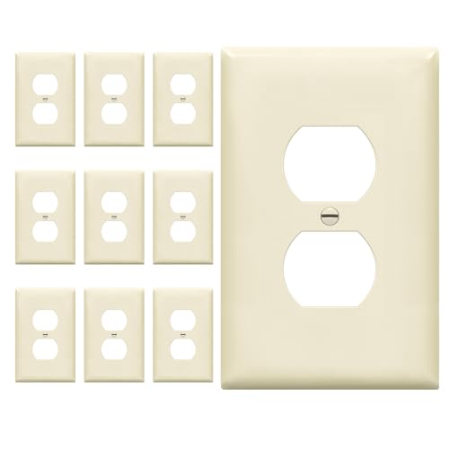 Image of ENERLITES Duplex Receptacle Outlet Wall Plate, Gloss Finish, Midway Size 1-Gang 4.88 inch x 3.11 inch, Unbreakable Polycarbonate Thermoplastic, UL Listed, 8821M-LA-10PCS, Light Almond, 10 Pack