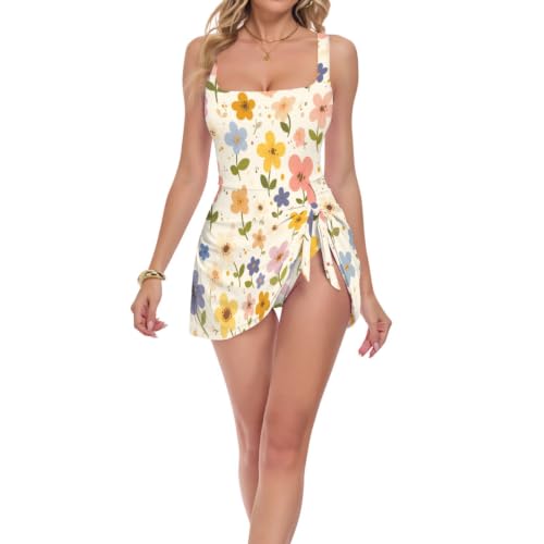 Maillot de bain floral beige une pièce pour femme parfait pour la plage et le spa