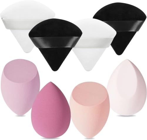Image of Makeup Sponge and Triangle Powder Puff Combo Set - Beauty Blender for Liquid Foundation & Concealer with Soft Velvet Face Puffs for Loose Powder Baking & Setting Makeup Kit 8 Pcs