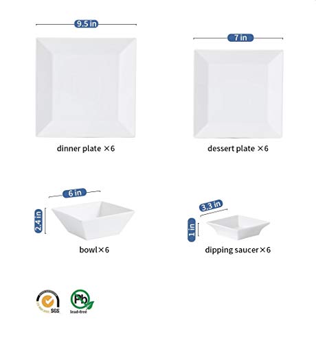 Porlien 24-Piece Classic Square Dinnerware Set For 6, Off White #TOP1