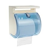 TIAN CHEN Toilet Paper Holder Wall Mount, Waterproof Cat Proof Full Covered Plastic Toilet Paper Dispenser with Shelf, Self Adhesive or Drilled Use (6.3in, Light Blue)