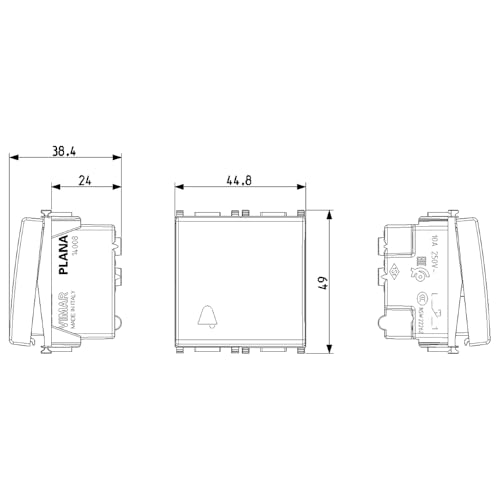 Poussoir 1 pôle 10 A VIMAR série plat silver pour sonnette 2 modules - 3