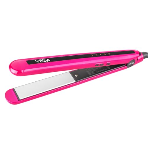 Vega Trendy Hair Straightener for Men and Women with Ceramic Coated Floating Plates, Temperature Setting, 60 Sec Quick Heatup, 60 min Auto Shut-off, Pink (VHSH-16)