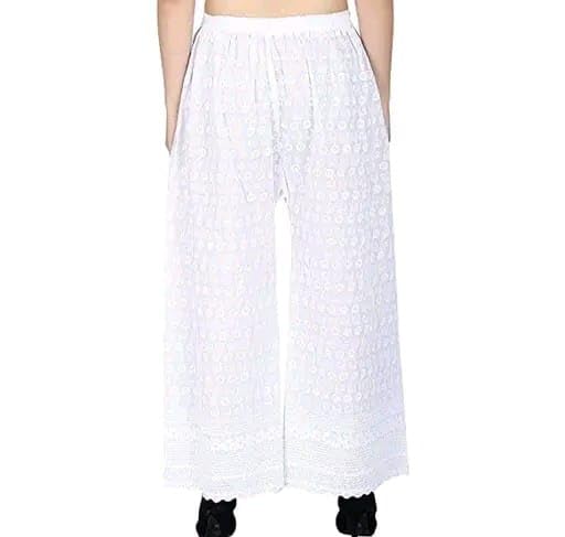Image of Women's White Cotton Embroidered Palazzo Pants