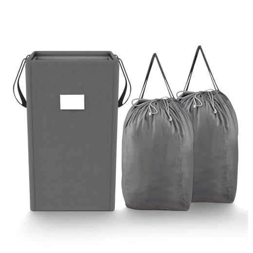 MCleanPin Large Laundry Hamper Collapsible with 2 Removeable Laundry Bags & Sorting Card, Dirty Clothes Hamper Baby Nursery, 2 Handles Foldable Hamper Dorm Laundry Basket for College,Grey