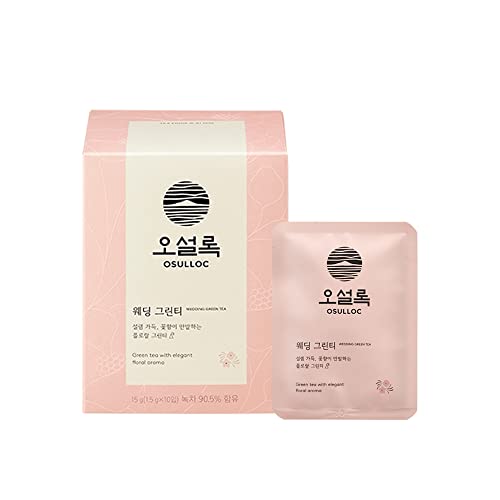 OSULLOC Wedding Green Tea, Premium Organic Blended Tea from Jeju, Pyramid Tea Bags 10 count, 0.53 oz, 15g
