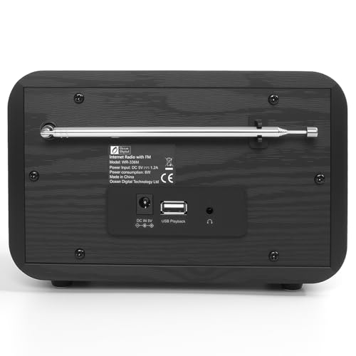 Image of Ocean Digital WR-336M Wi-Fi Internet FM Radio, Bluetooth Speaker, Podcast, 2.4 inch Color Display, USB Playback, Dual Alarm Clock, Sleep Timer, Dimmer, Black