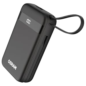 OSRAM Powerbank PowerConnect 200, 20.000 mAh, USB-C, USB-A, integriertes USB-C Kabel, integriertes Lightning Kabel, PD, QC, 30W, Display, 2 Geräte gleichzeitig