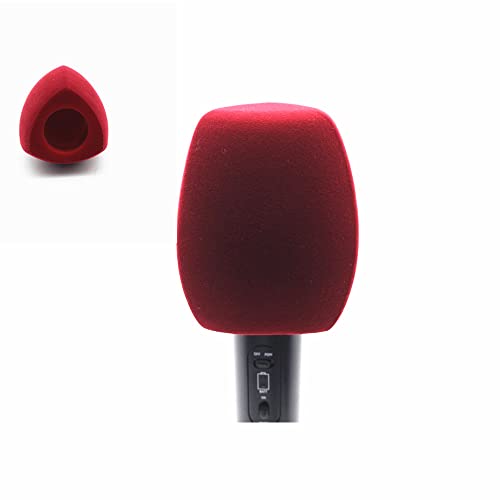 Pare-brise en mousse de micro floqué Couvre-mousse de poignée Pare-brise pour microphones d'interview télévisée (triangle, rouge) Cover