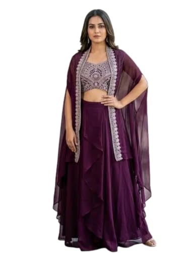 YADVIK ENTERPRISE Women’s Designer Purple Lehenga Choli Set with Embroidered Blouse & Dupatta Ethnic Skirt Out