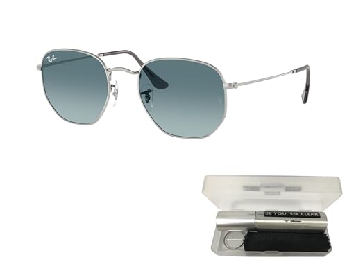 Ray-Ban RB3548N Sunglasses Bundle: RB 3548N HEXAGONAL 003/3M Silver/Blue Gradient Grey Crystal Standard and Eyewear Cleaning Kit2