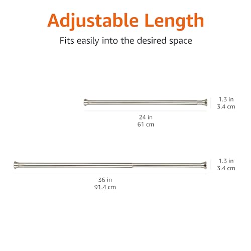 Image of Amazon Basics Easy to Install Spring Tension Curtain Rod, No Drill, Adjustable 24-36 inch Width, Nickel, Classic Finial, 7 Pound Weight Capacity