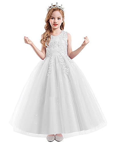 Flower Girls Lace Applique Wedding Sequins Dress Princess Pageant Communion Birthday Xmas Party Evening Tulle Gown2